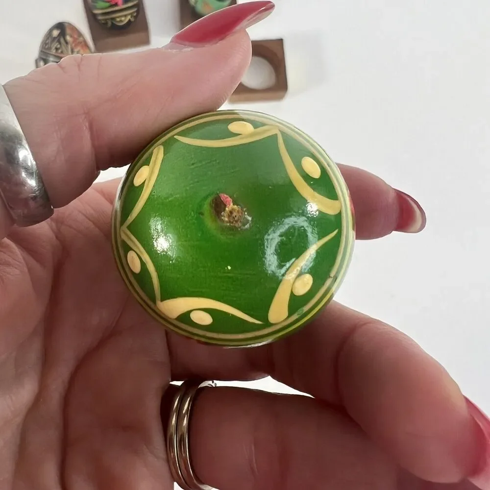Wooden Hand Painted Lacquered Eggs Bright Decorative Floral‎ Easter